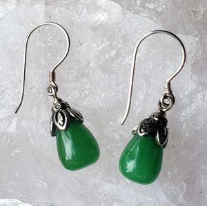 Burma Green Jade Dangle Earrings